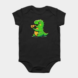 Cute Dinosaur Eating Pizza Baby Bodysuit